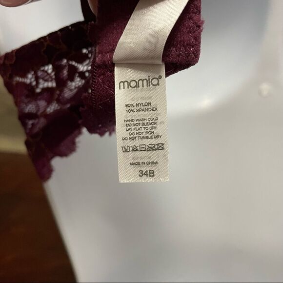 NWT Mamia Wine Colored Lace Padded Bra With Cream Stitching Detail Size 34B - Picture 7 of 11